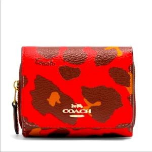 Coach Trifold Wallet Leopard Poppy NEW NWT